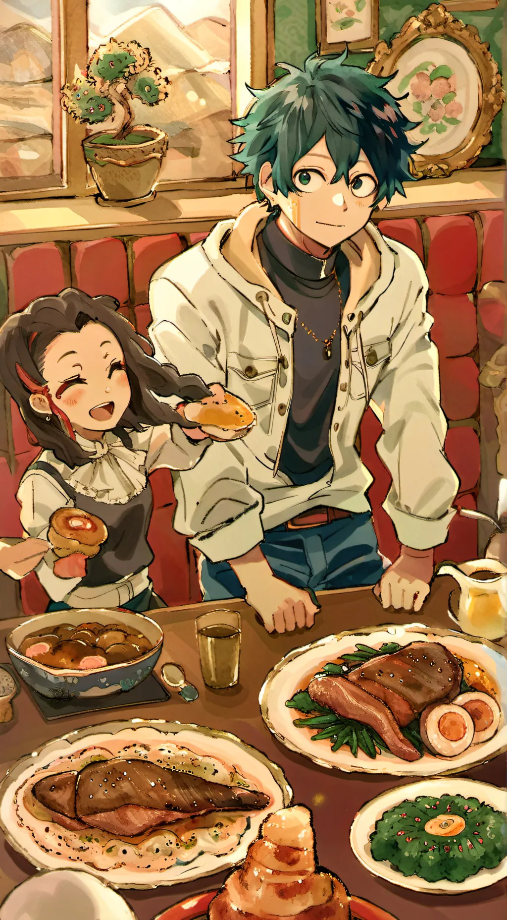 ai character: MHA°•~Restaurante background