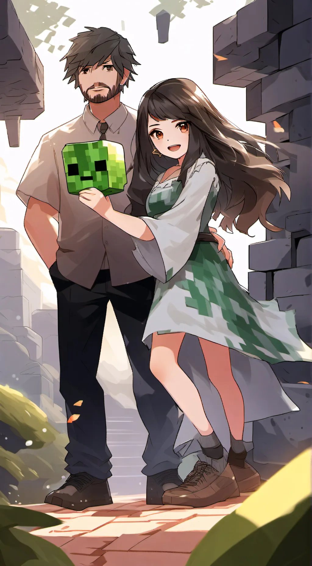 ai character: steve x creeper background
