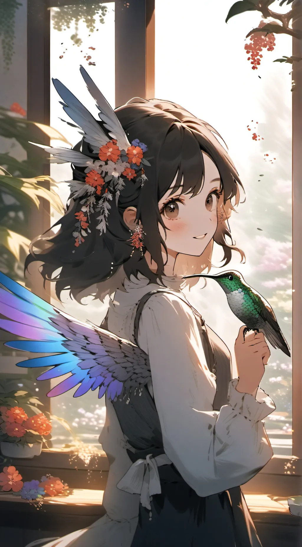 ai character: Iridescent Flutter Furry background