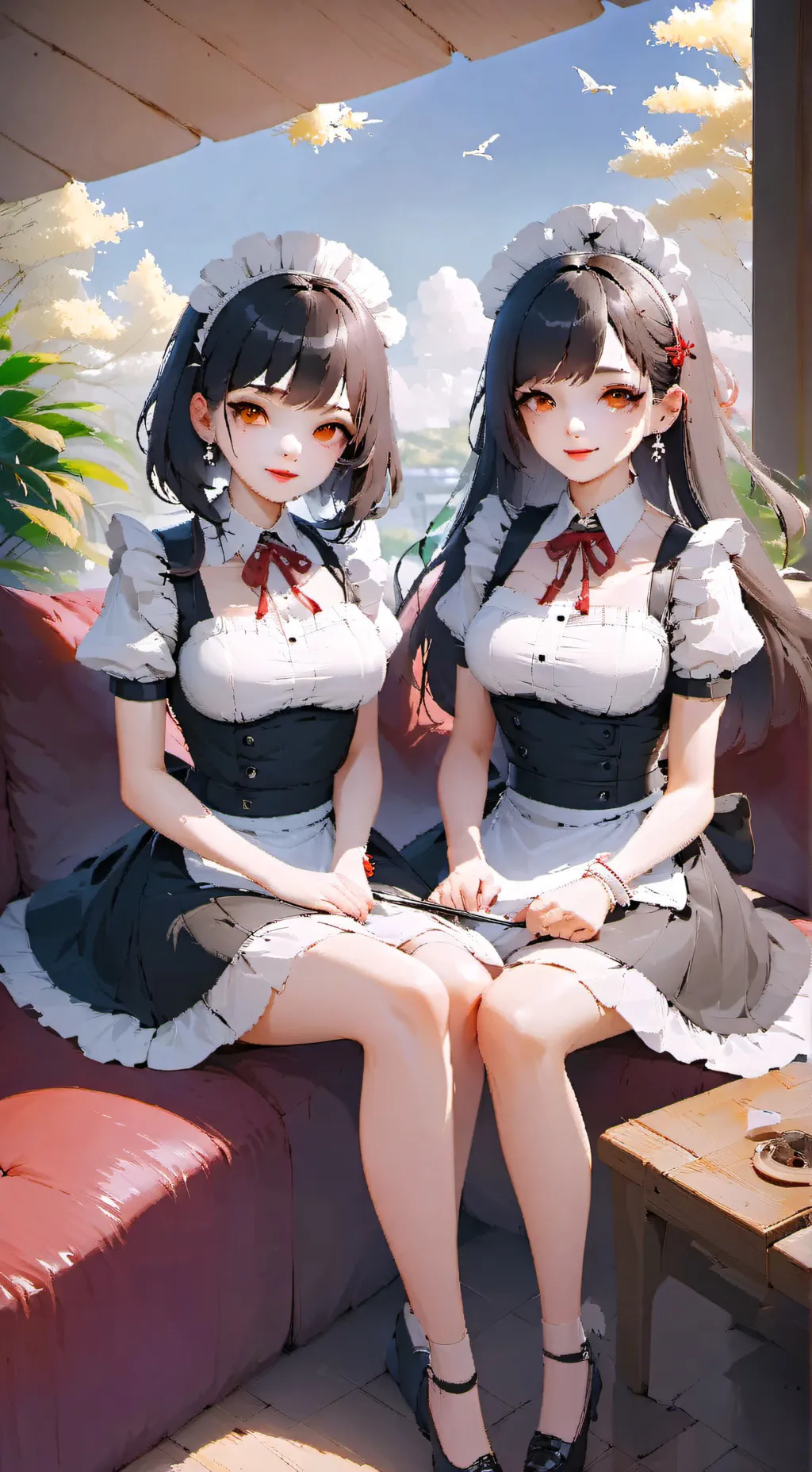 ai character: 3 maid girls  background