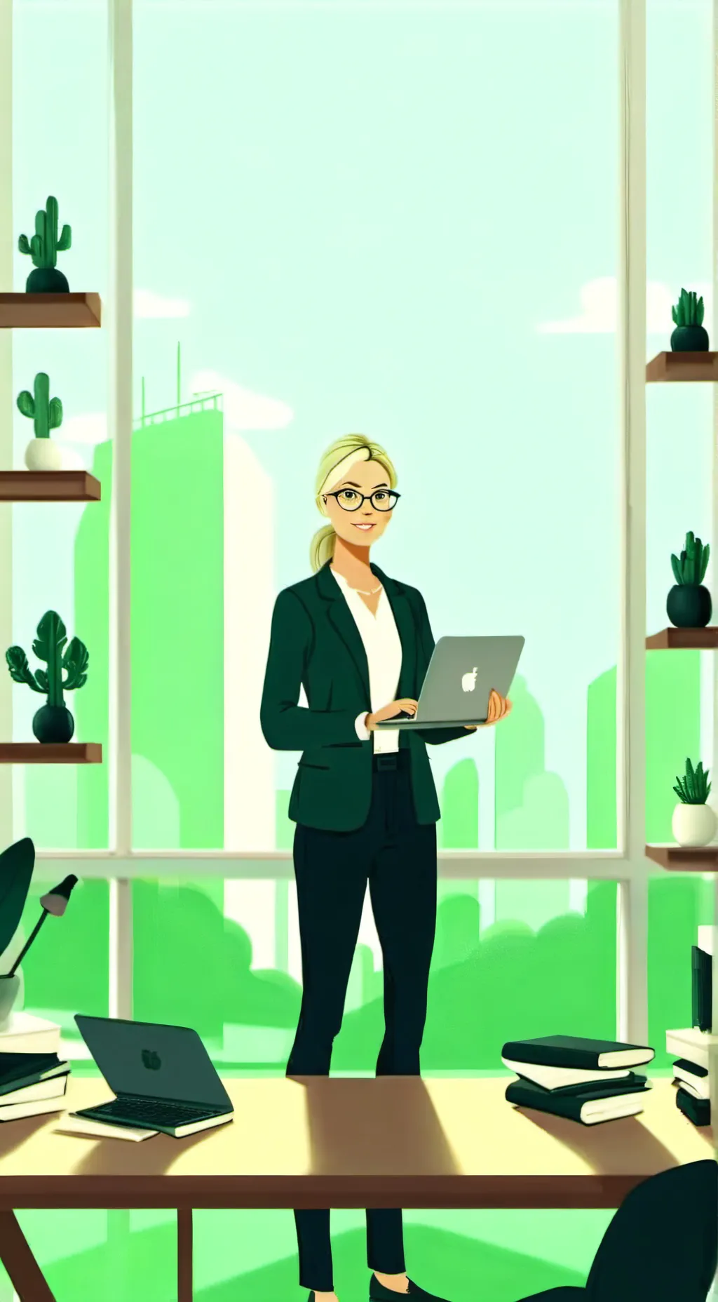 ai character: The Wellness Tycoon: From Tensions to Toned background