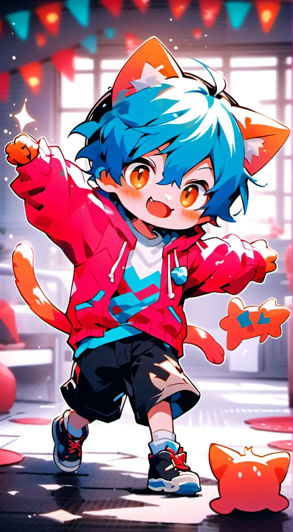 ai character: Flamboyant Feline Spirit background