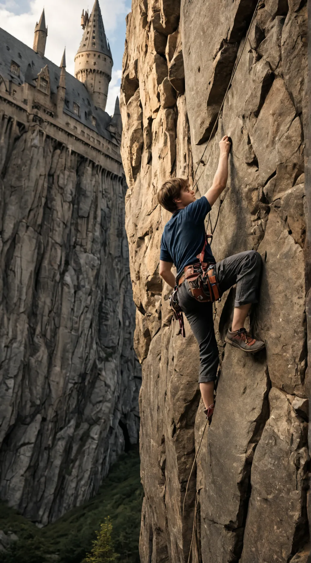 ai character: ho rock climbing  background