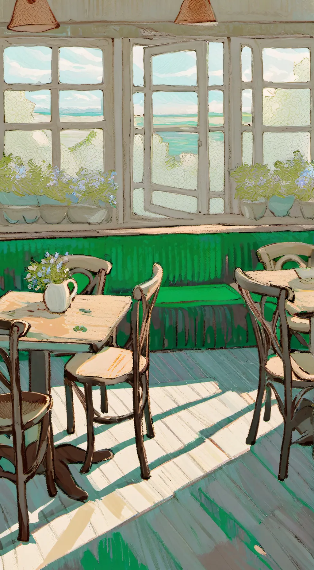 ai character: Cafeteria background