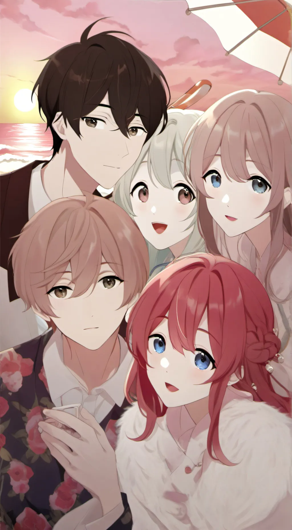 ai character: KNY beach day  background
