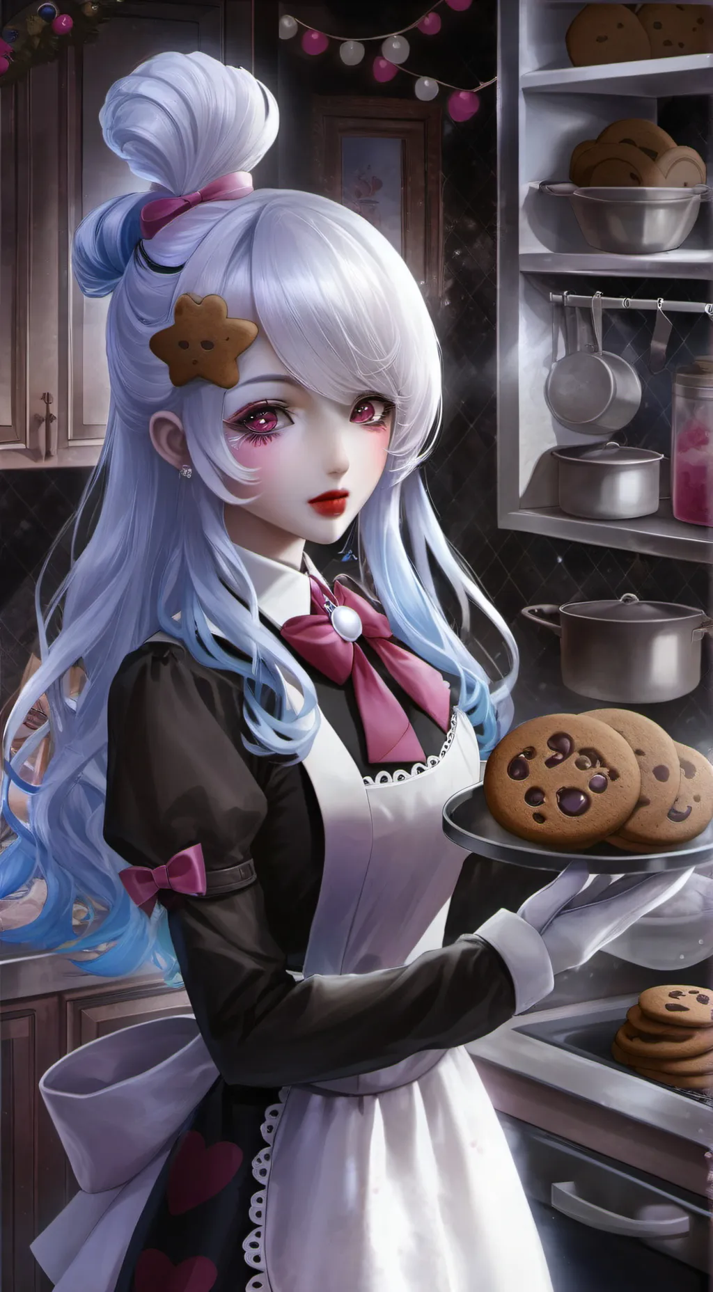 ai character: cherry bow cookie  background