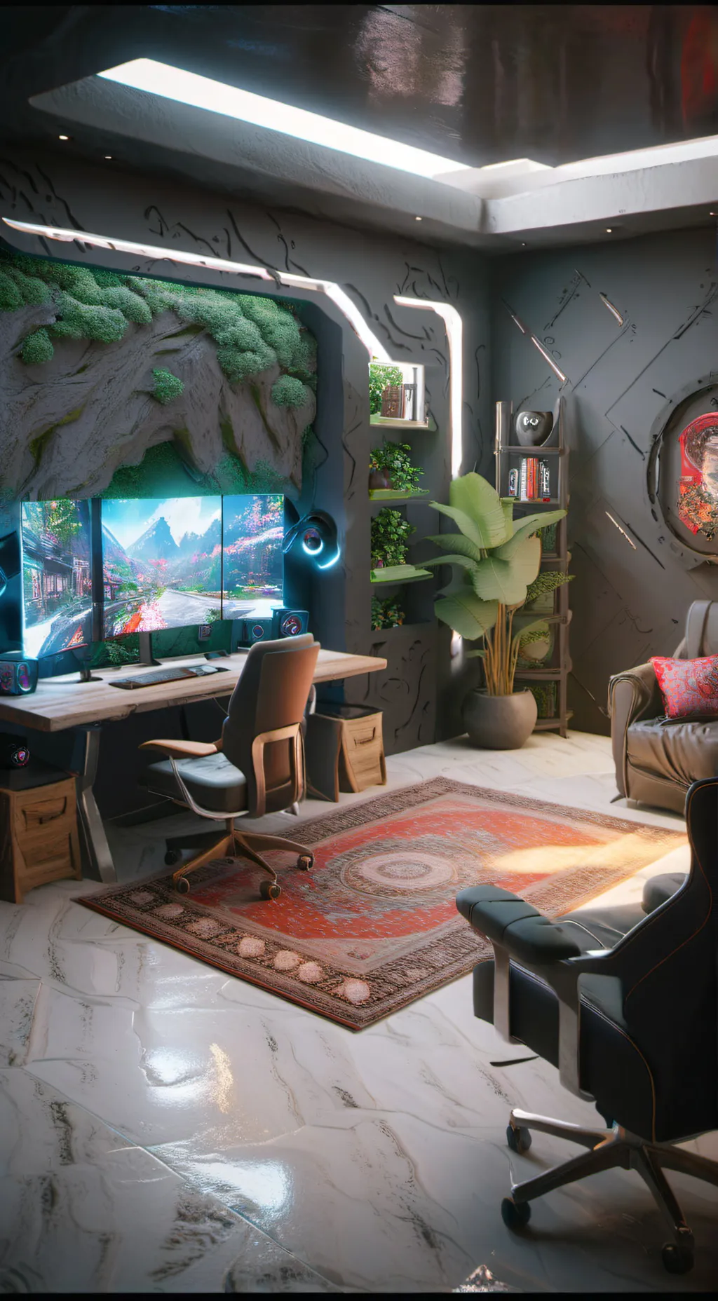 ai character: secret gaming room background