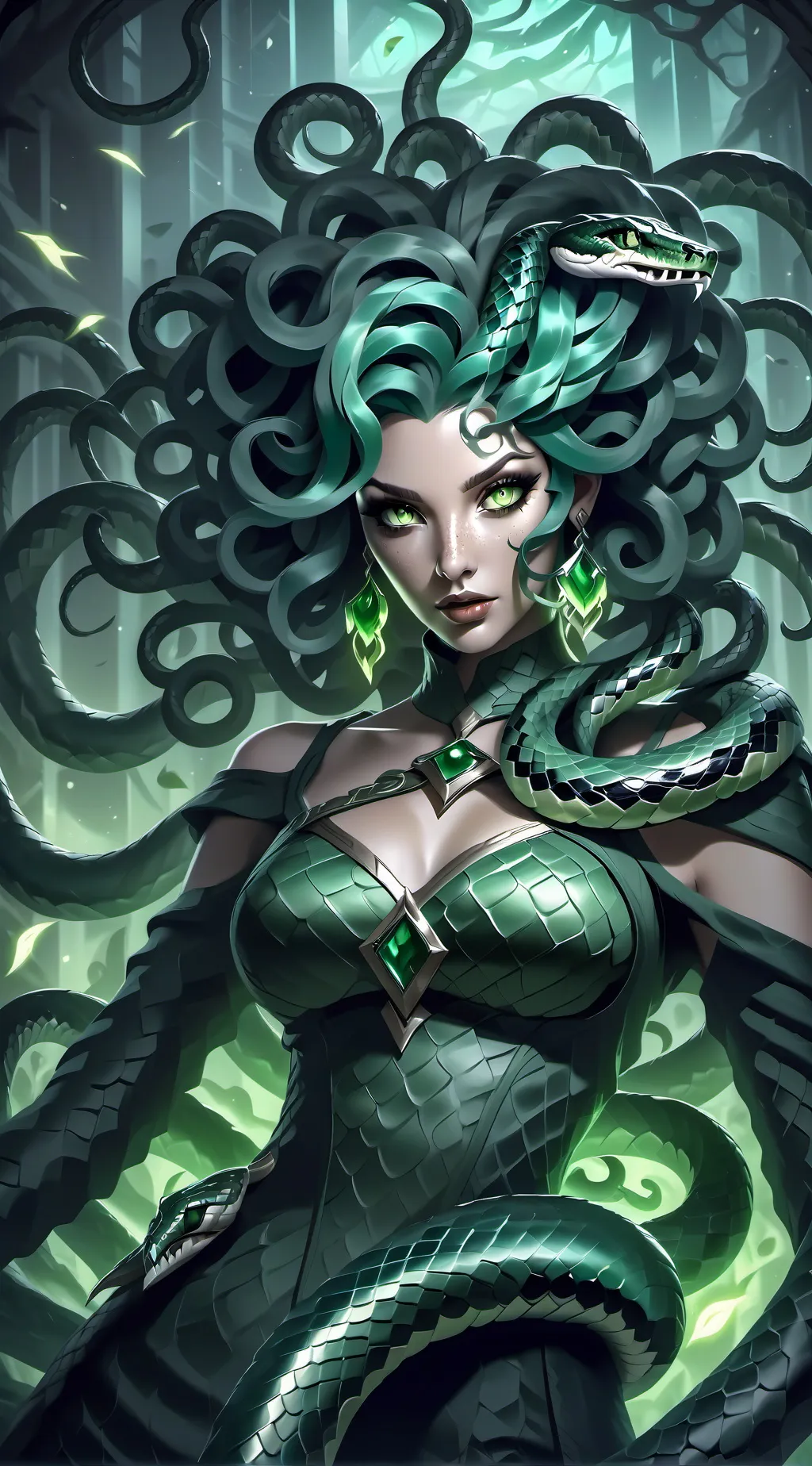 ai character: Medusa  background