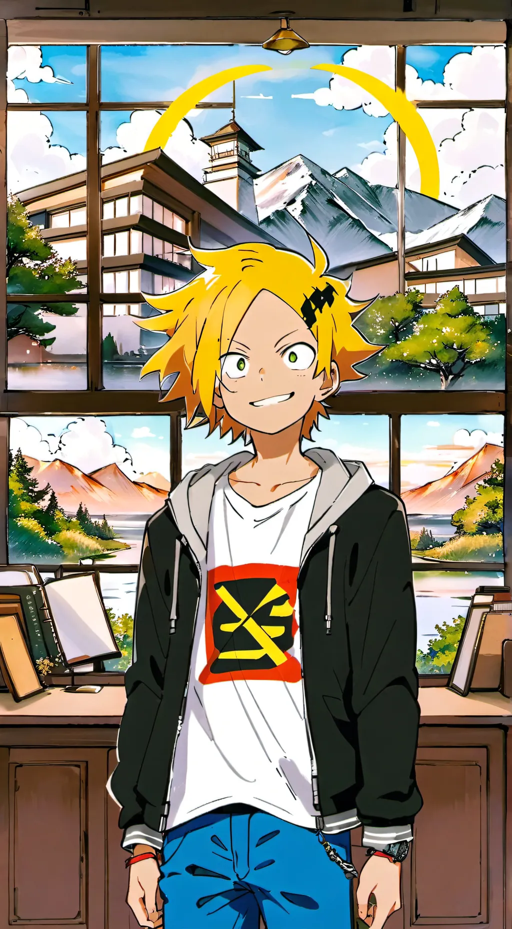 ai character: Denki Kaminari  background