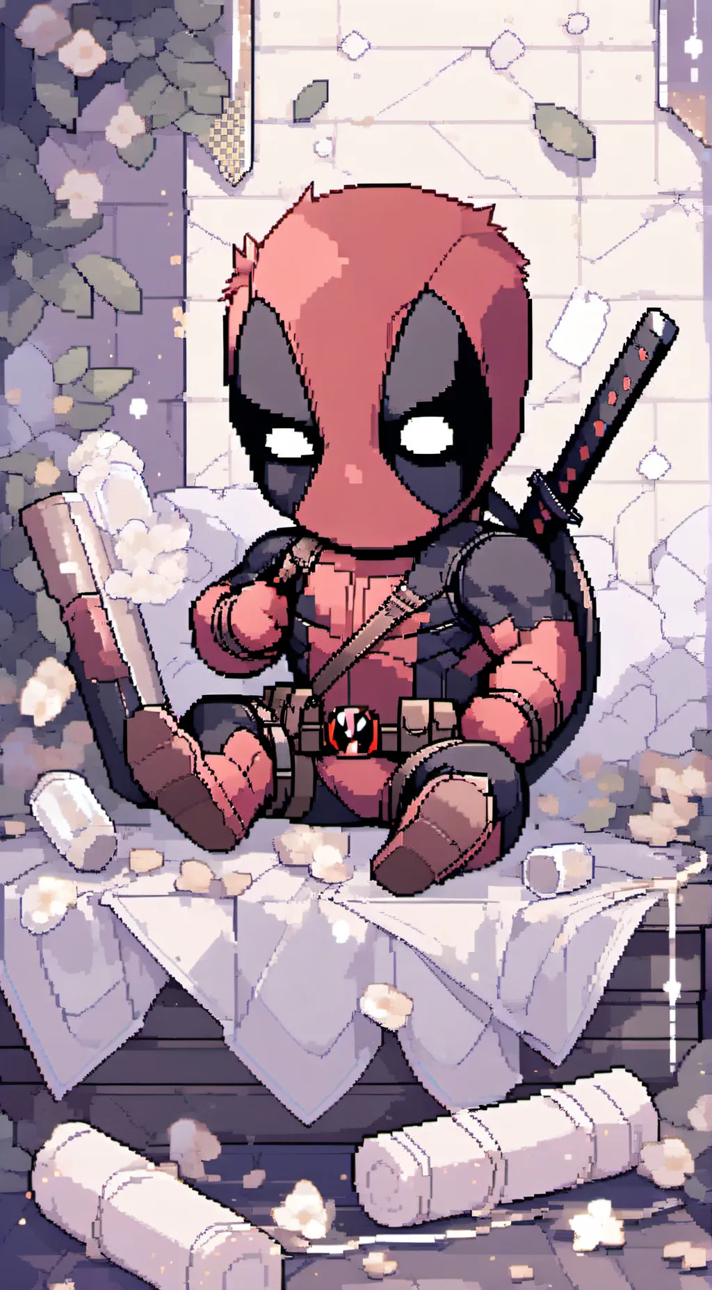 ai character: baby Deadpool  background