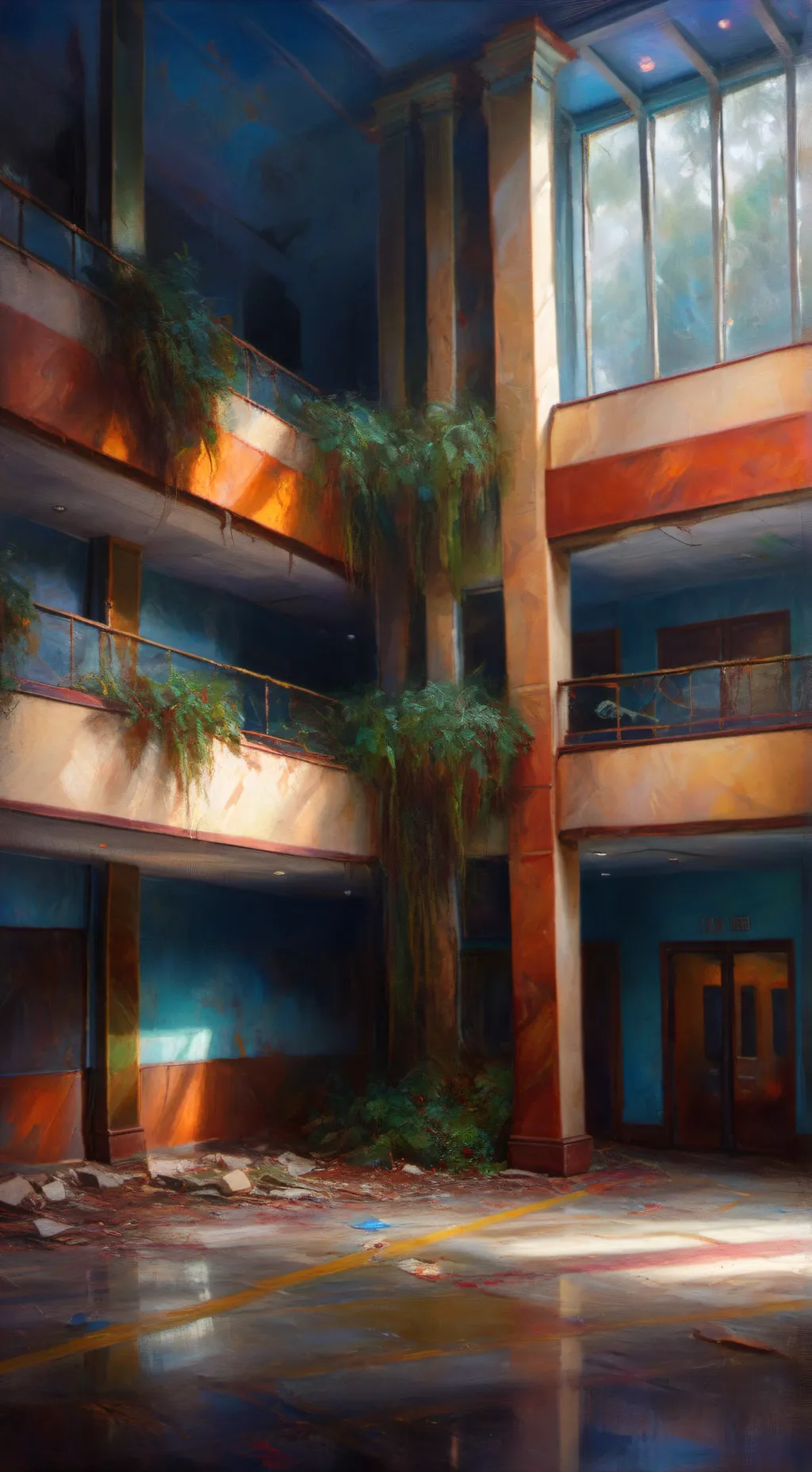 ai character: Abandoned mall  background