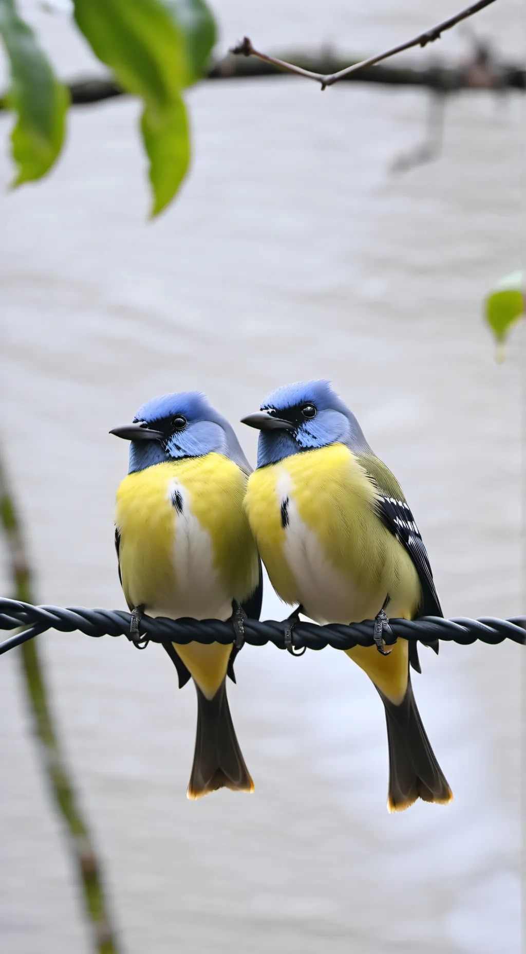 ai character: two birds on wire background
