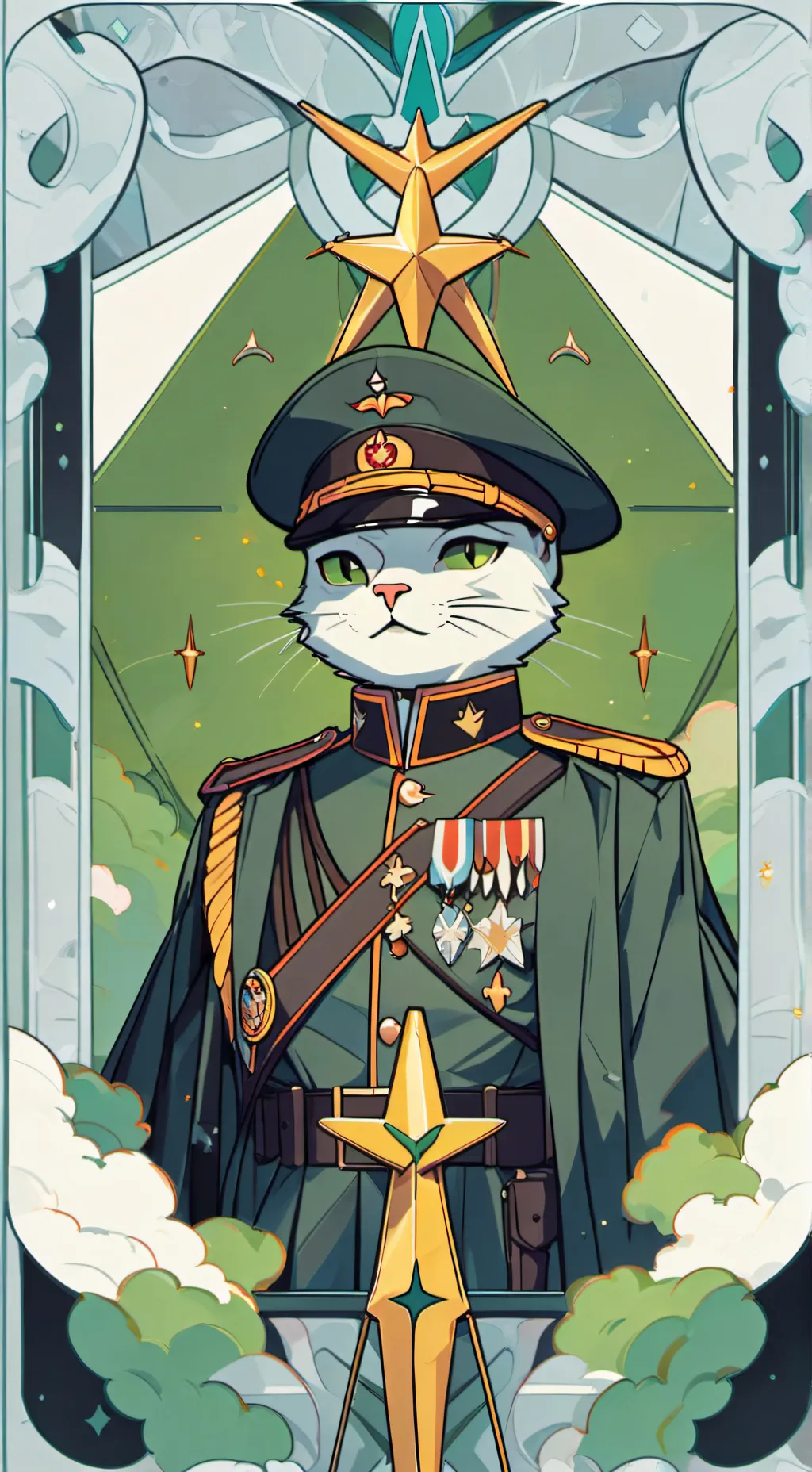 ai character: Gato militar background