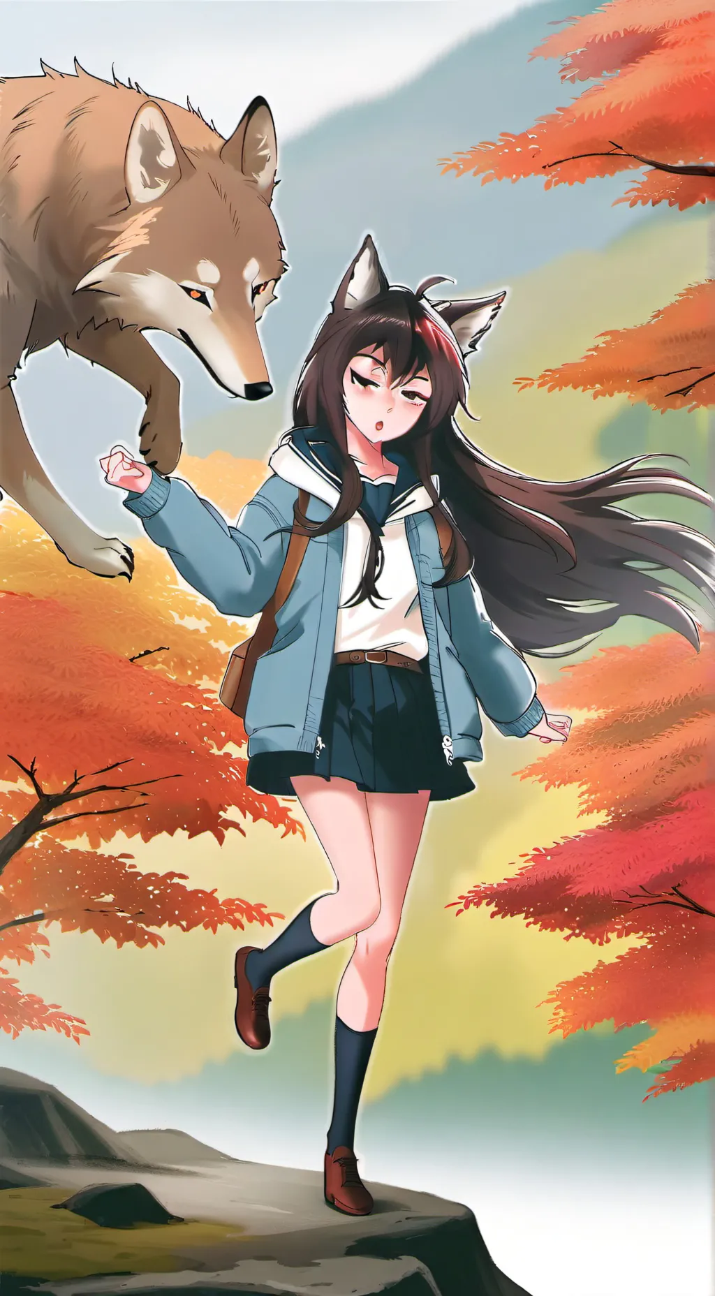ai character: wolf girl  background