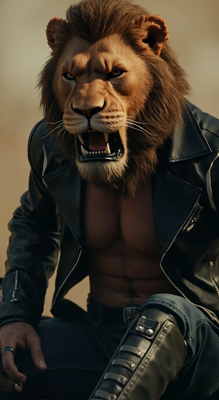 ai character: Theo(Lion Biker) background