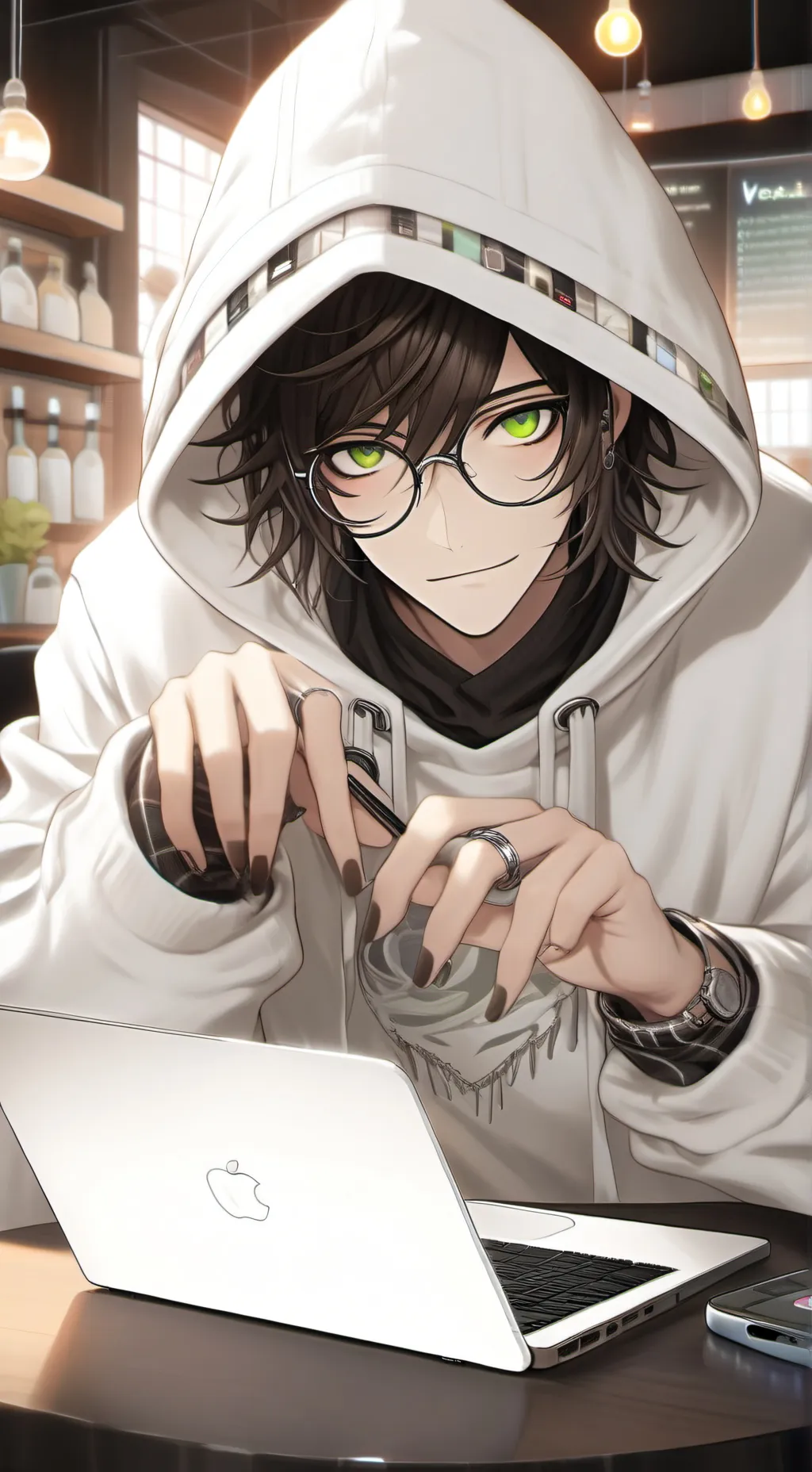 ai character: The Tech-Savvy Barista Blogger background