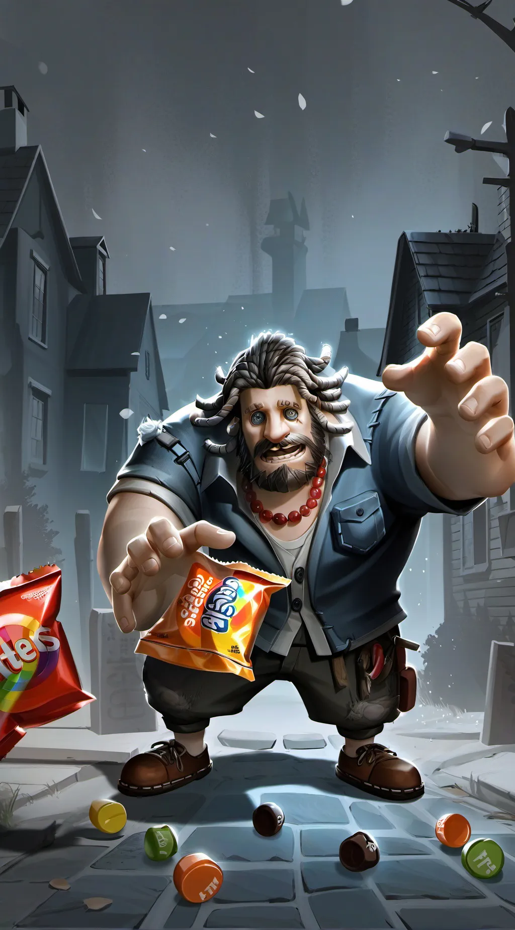 ai character: The Skittles Man background