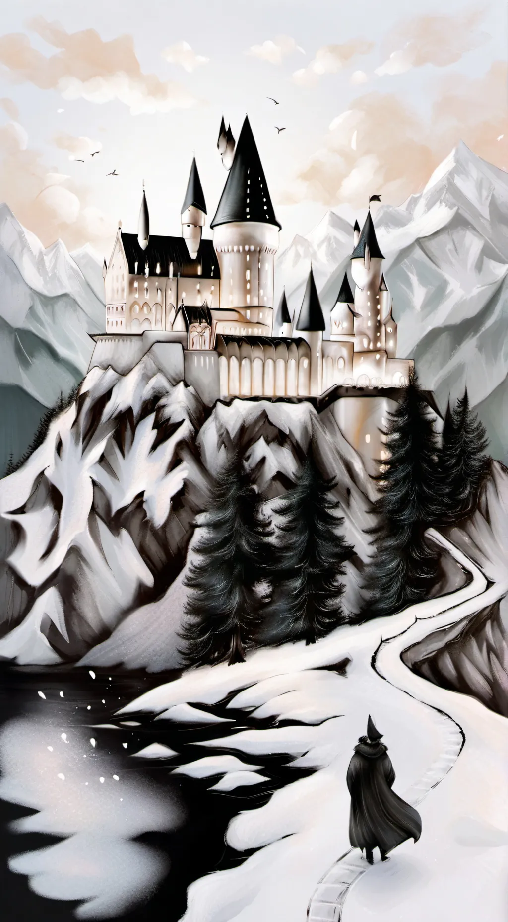 ai character: Snowy hogwarts  background
