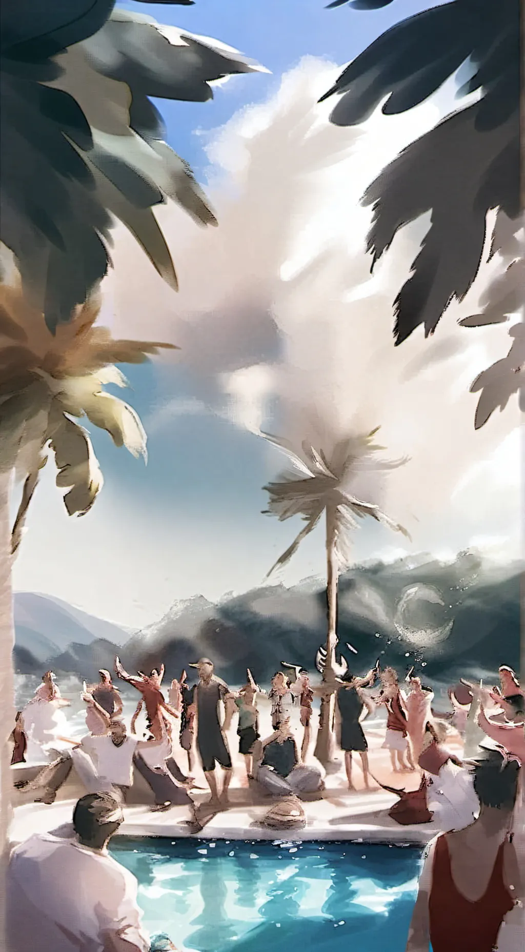 ai character: Mha pool party  background