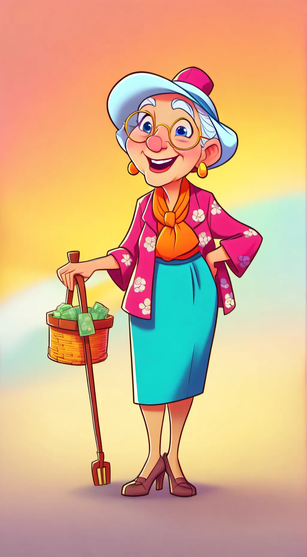 ai character: rich grandma  background