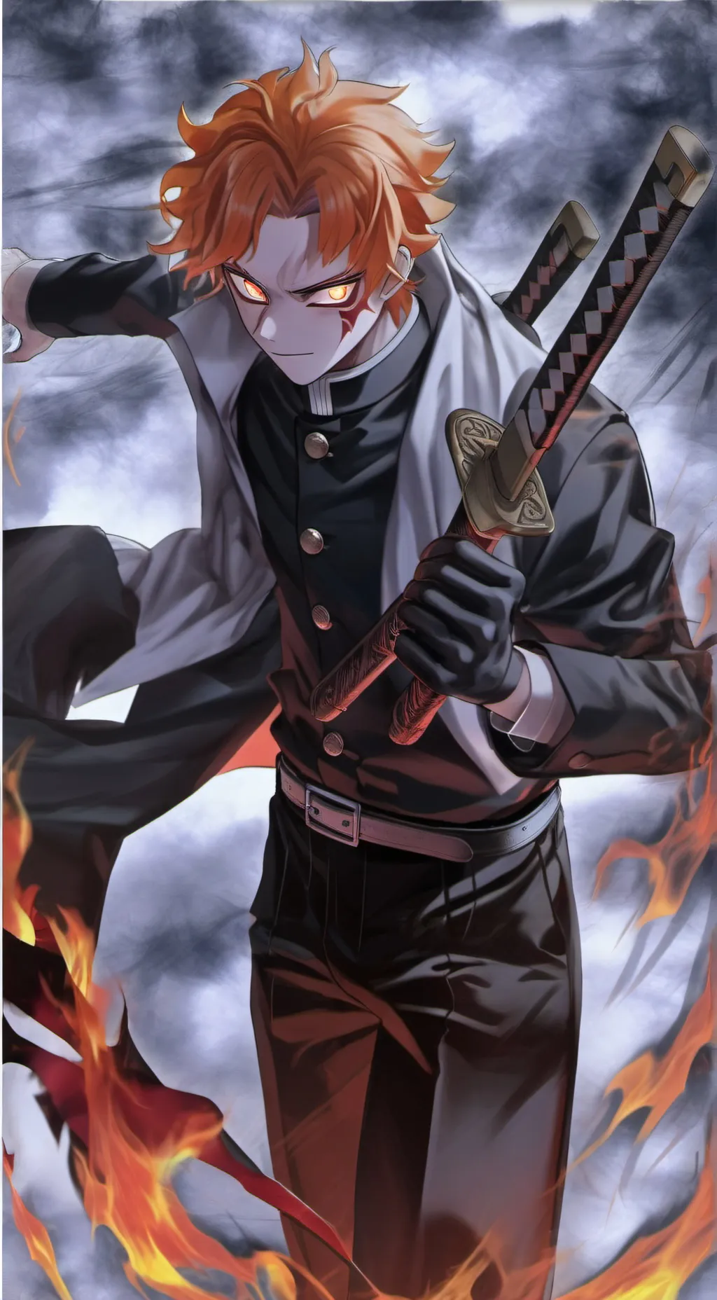 ai character: Akira flame heart  background