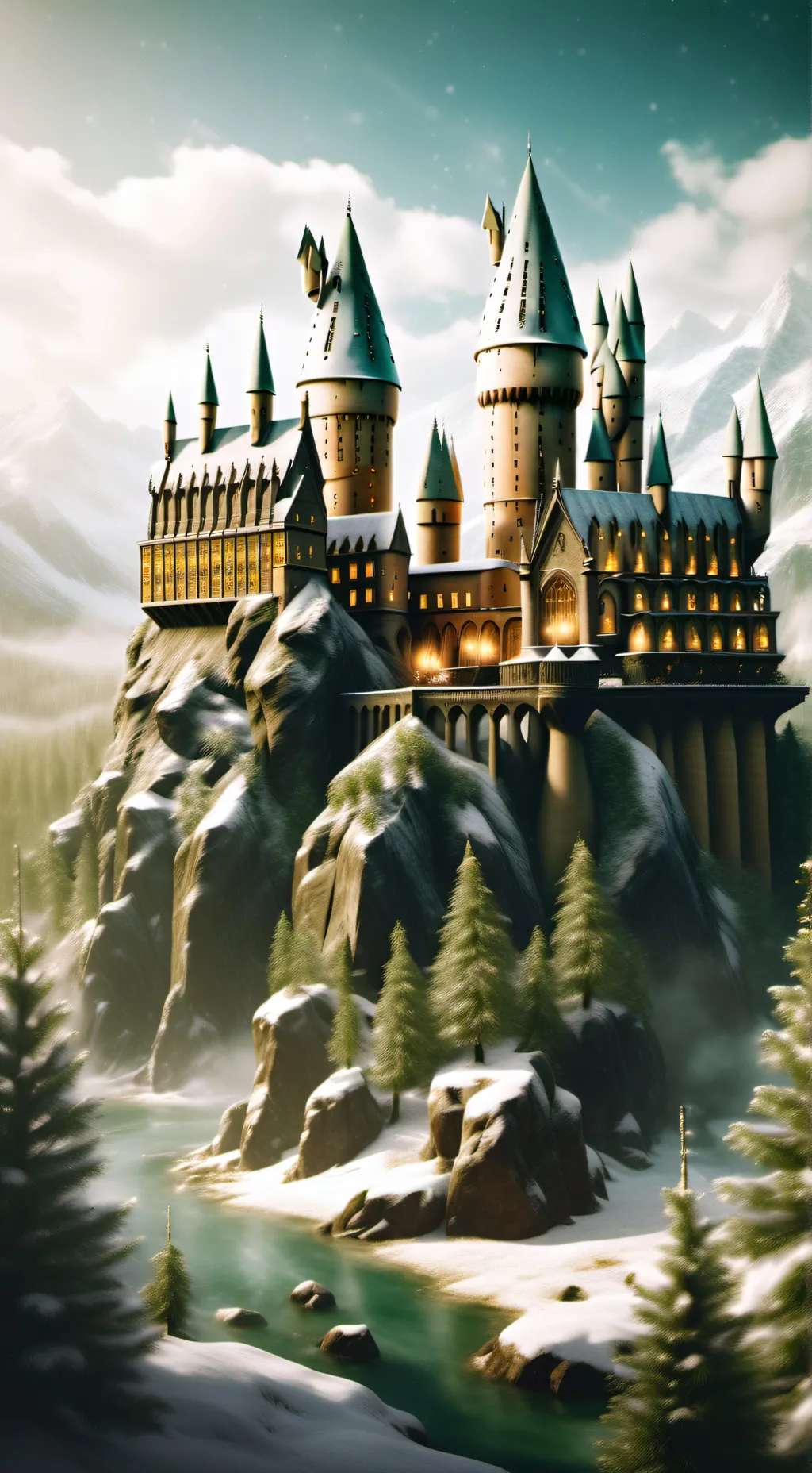 ai character: Hogwarts Christmas background