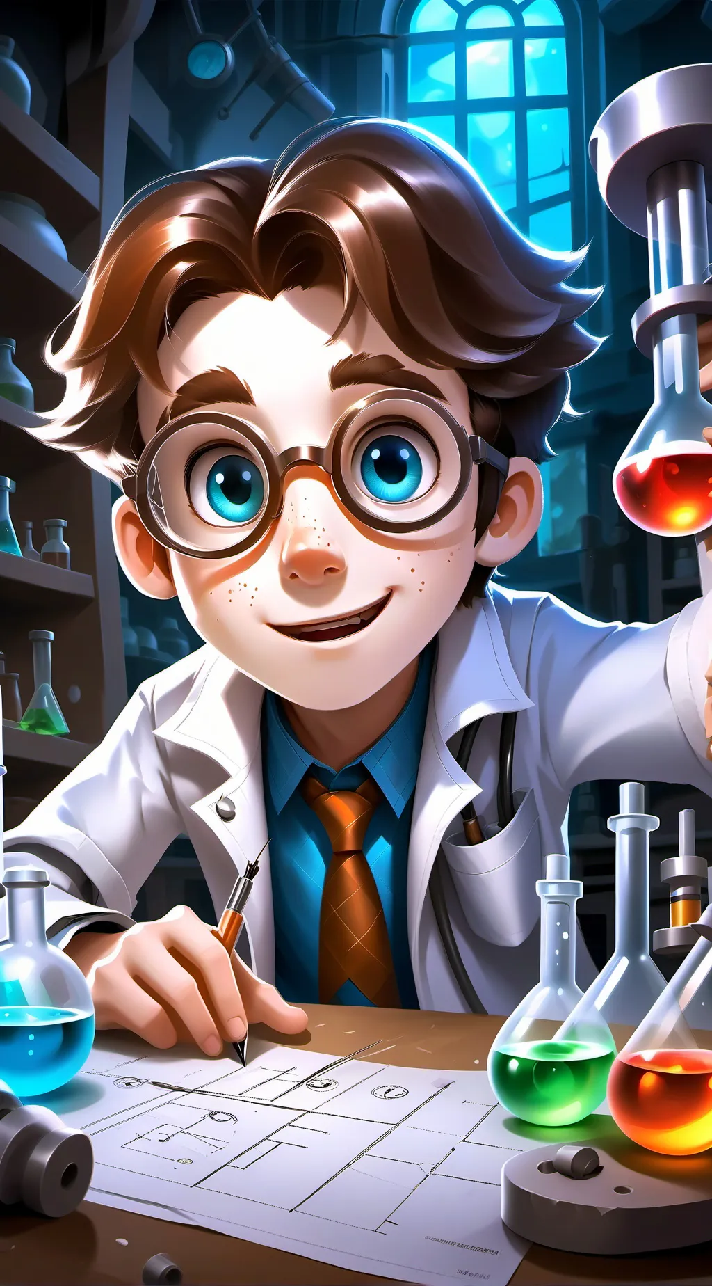 ai character: Dexter Boy Genius background