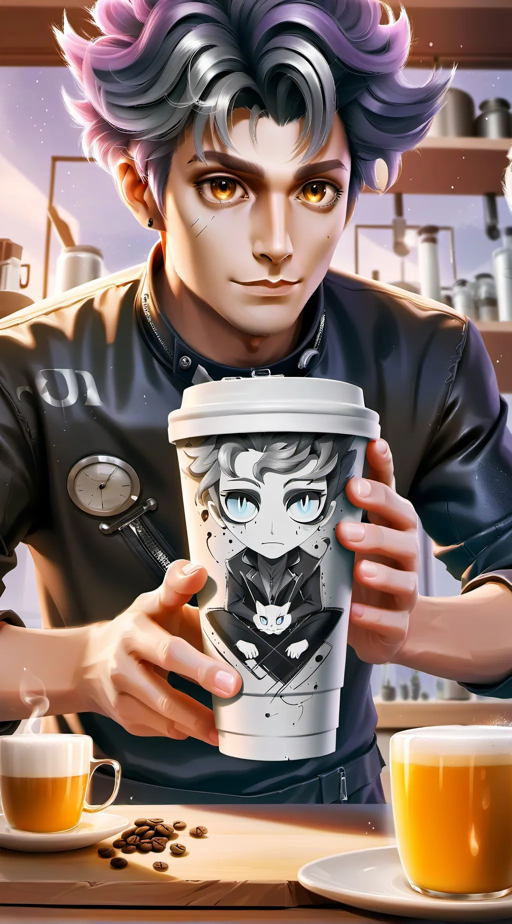 ai character: The Quantum Latte Theorist background