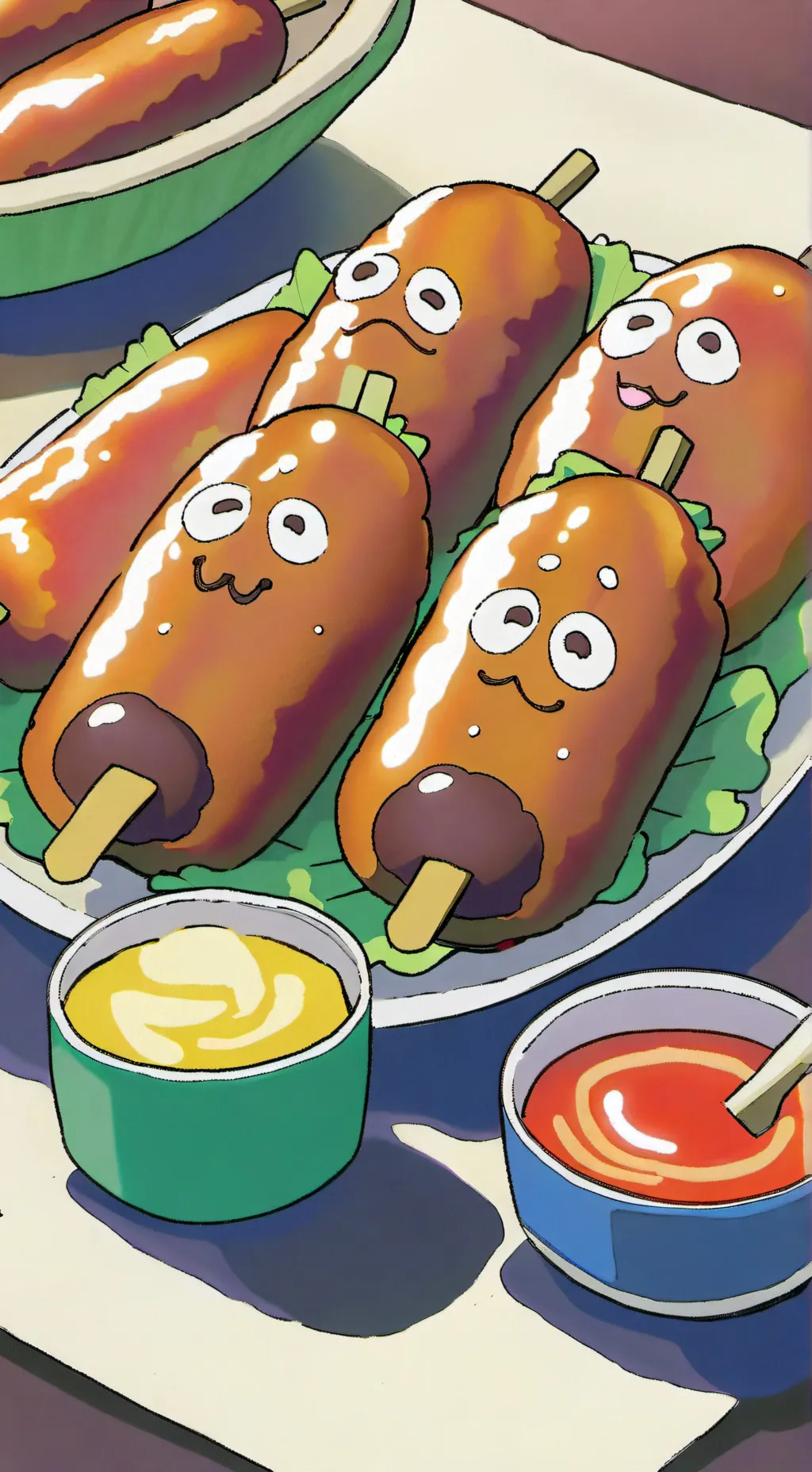ai character: corn dogs background