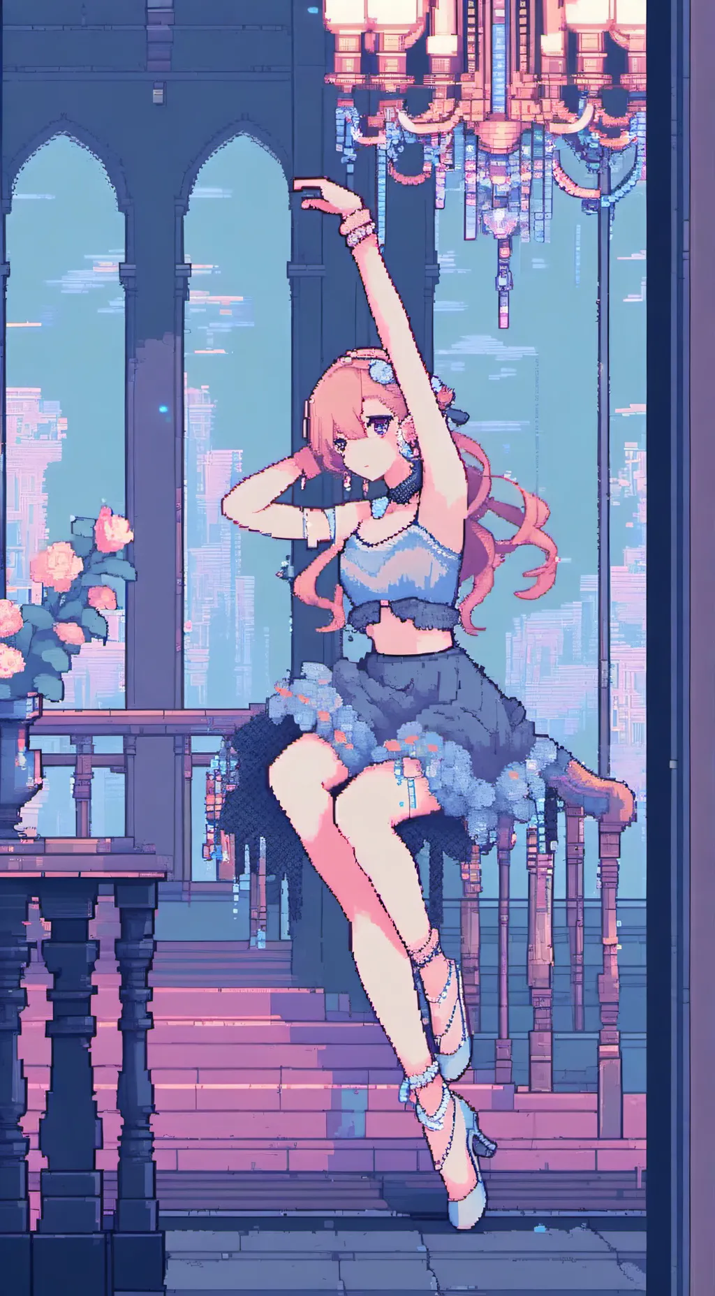 ai character: HH dancing.  background