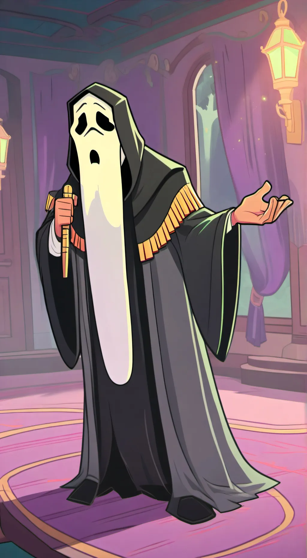 ai character: Ghostface  background