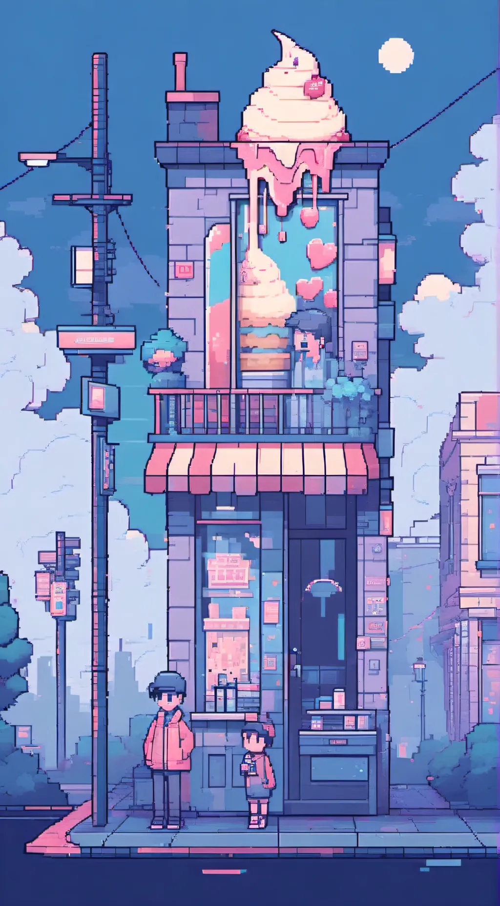 ai character: Kny ice cream shop background