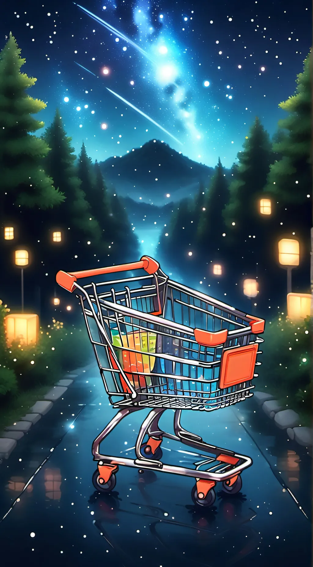 ai character: Walmart cart background
