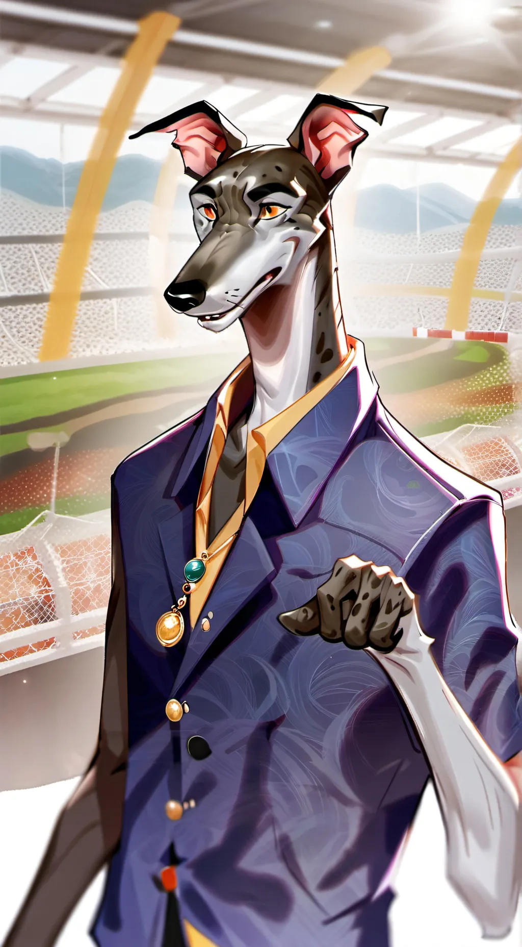 ai character: Brindle Greyhound Spirit background