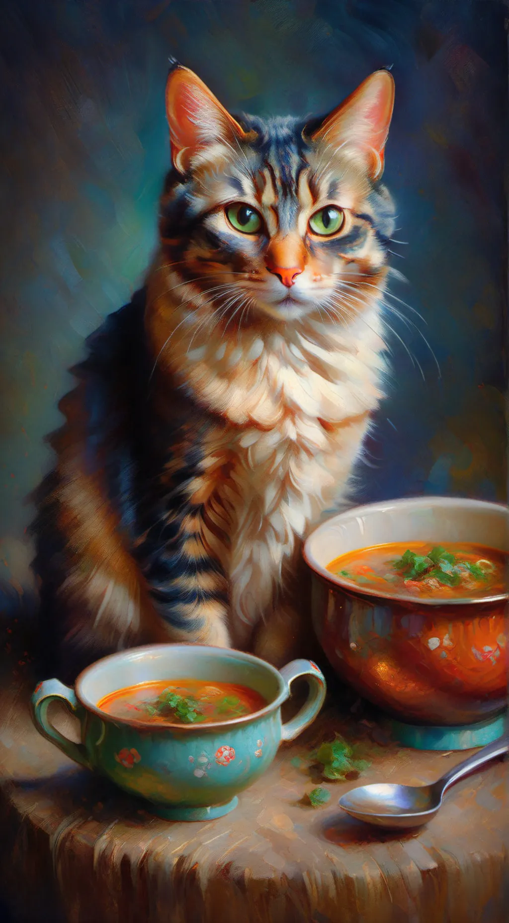 ai character: cats and soup background