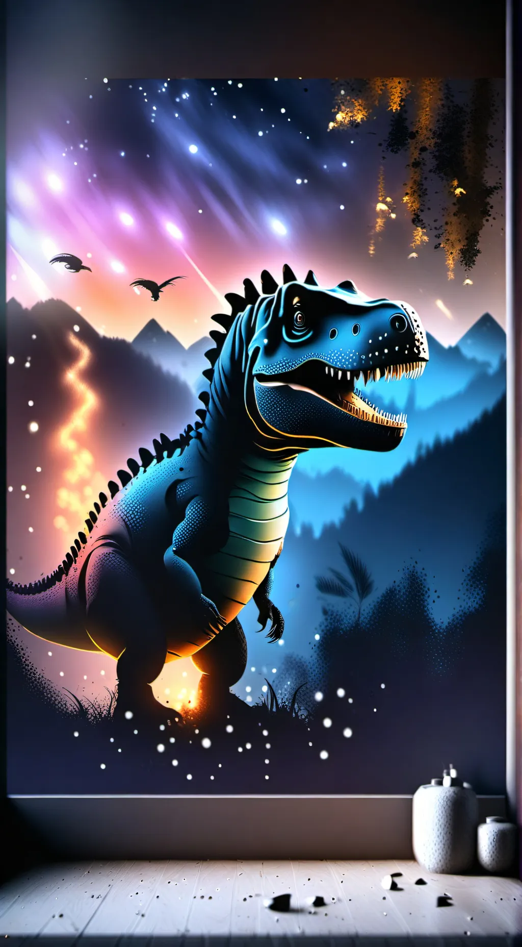 ai character: dinosaurio mágico background