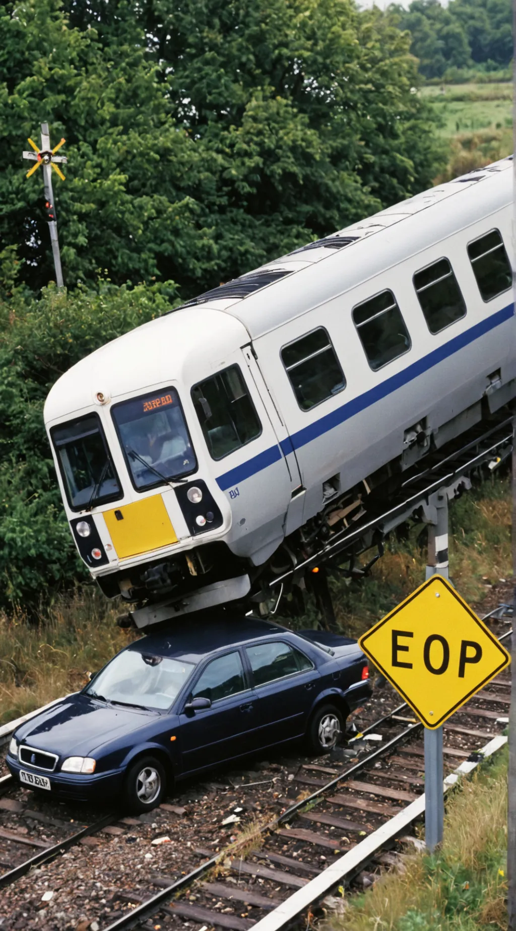 ai character: Car vs train crash background