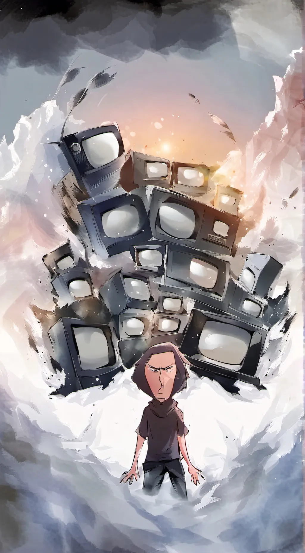 ai character: sad tv woman background