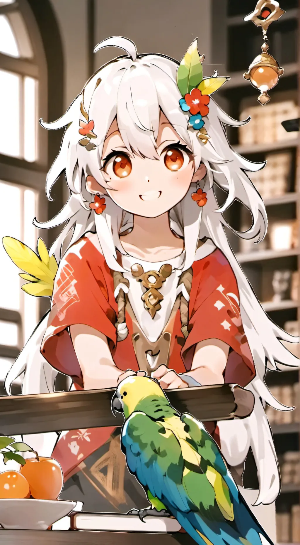 ai character: Colorful Parrot Furry background