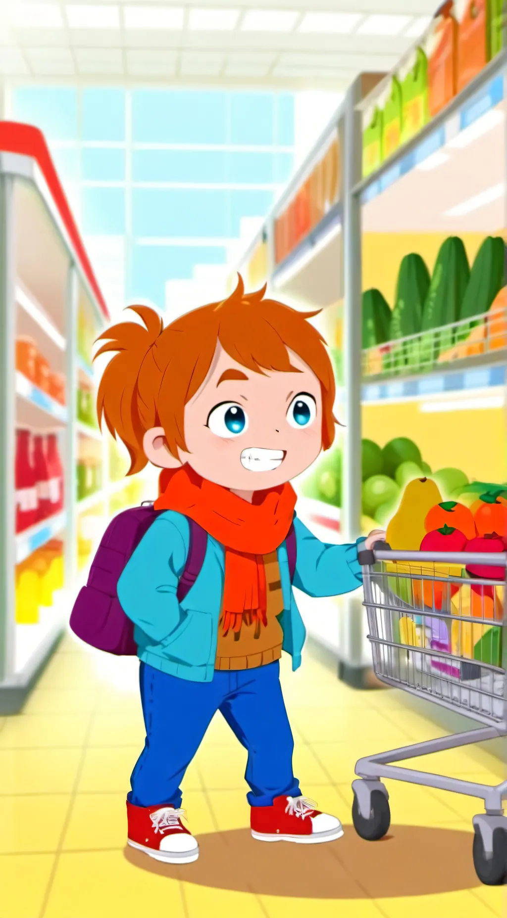 ai character: the trip to store. background