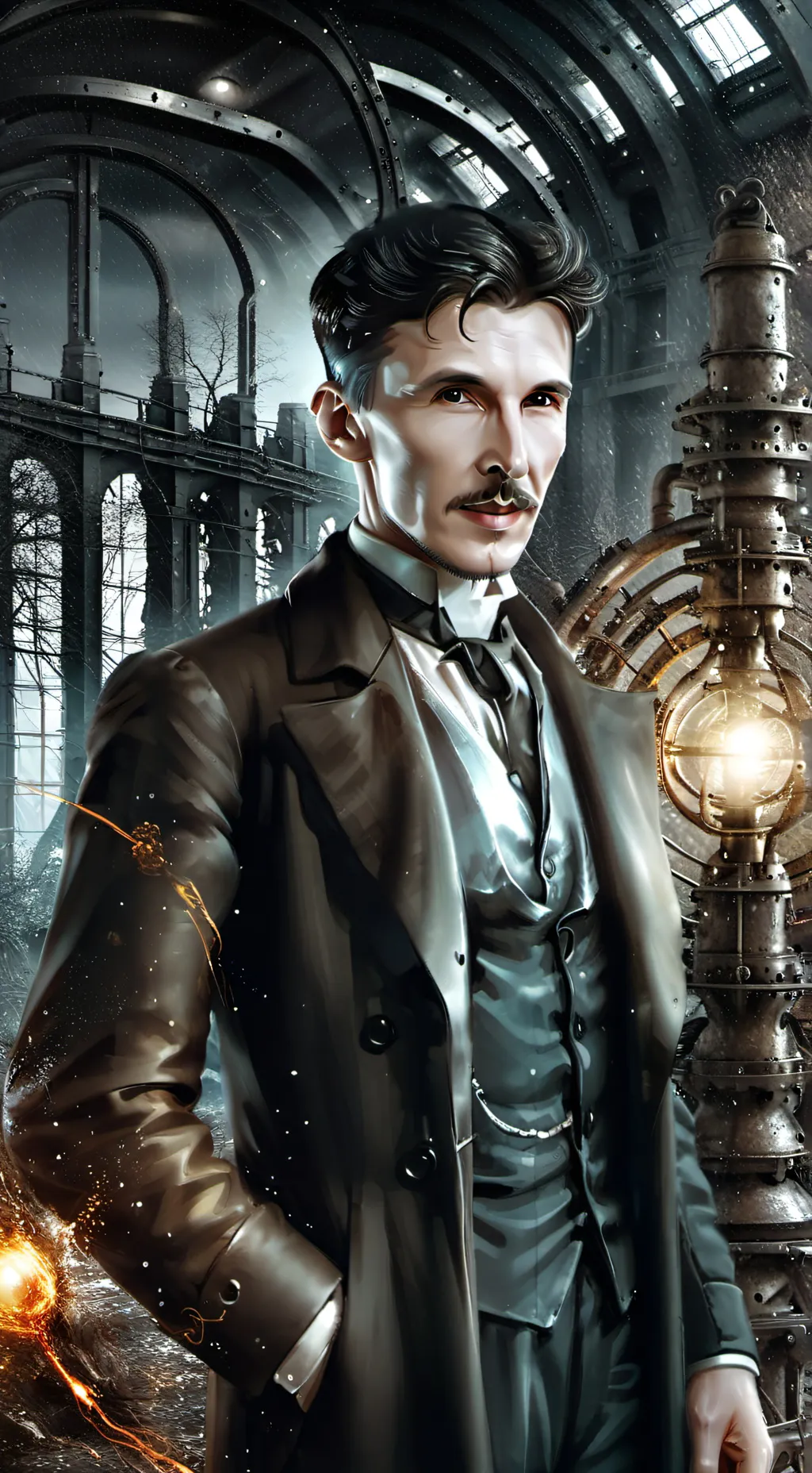ai character: Nikola Tesla background