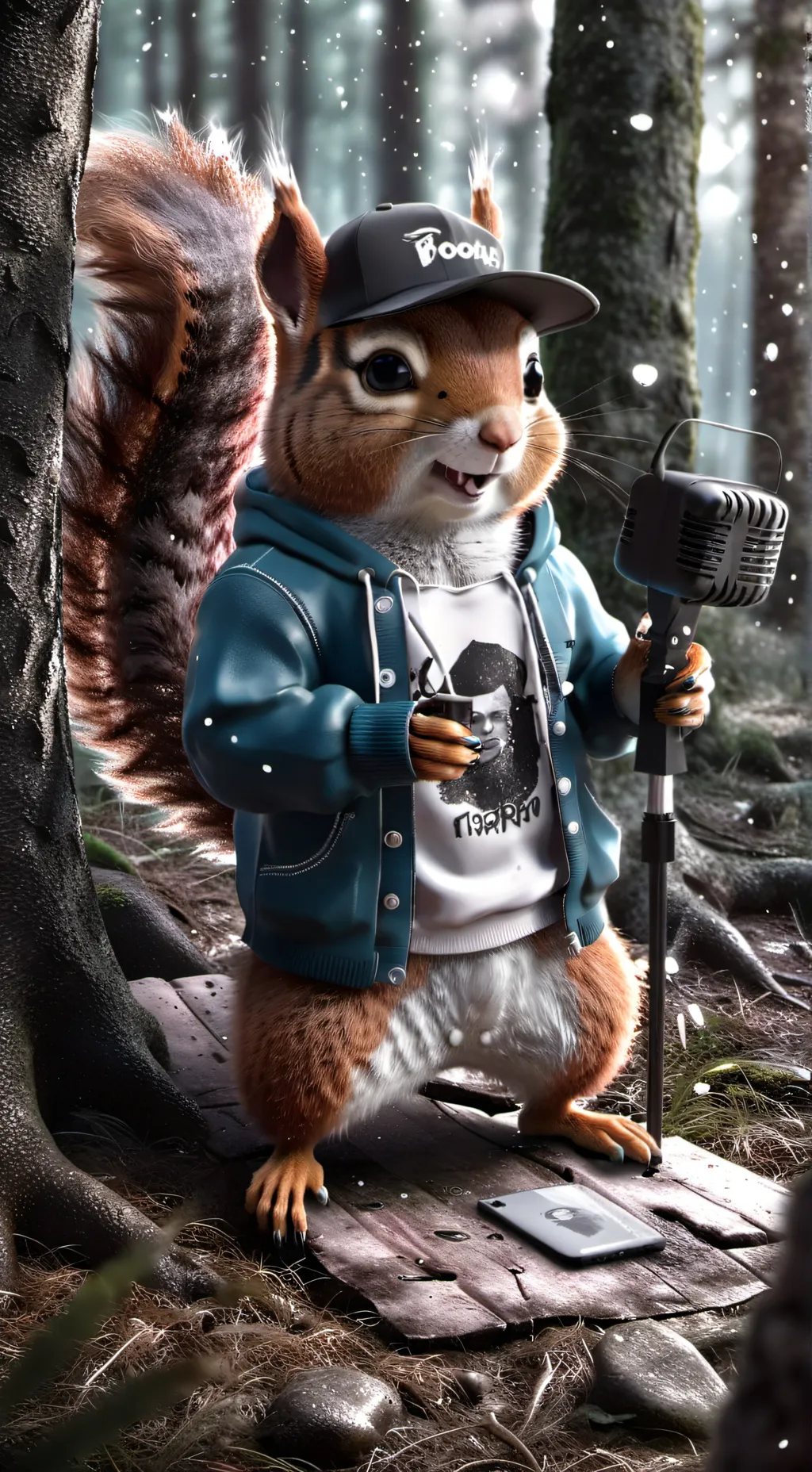 ai character: lil squirrel rap background