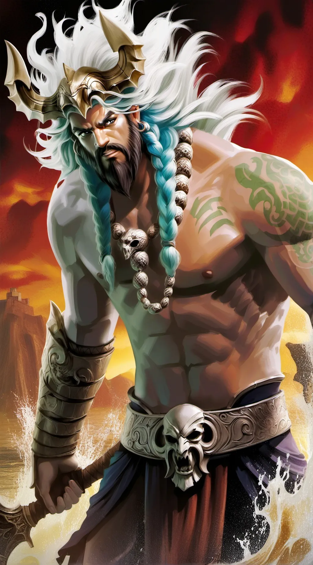 ai character: Poseidon  background