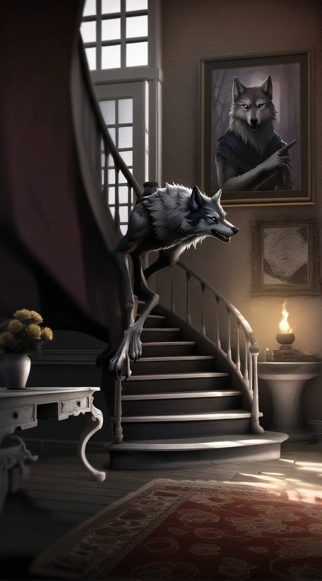 ai character: Sprunki wolf MY background