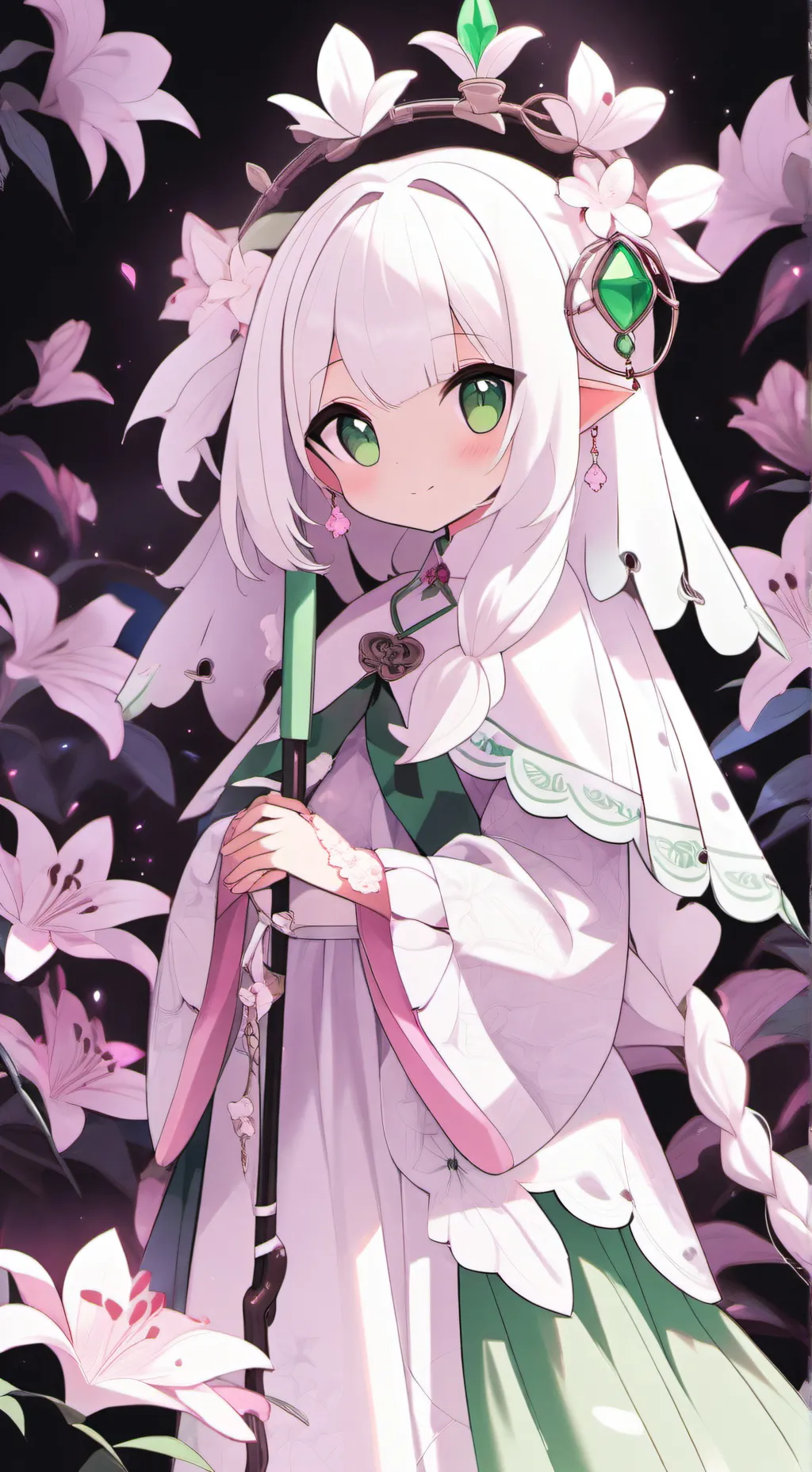 ai character: White Lily Cookie background