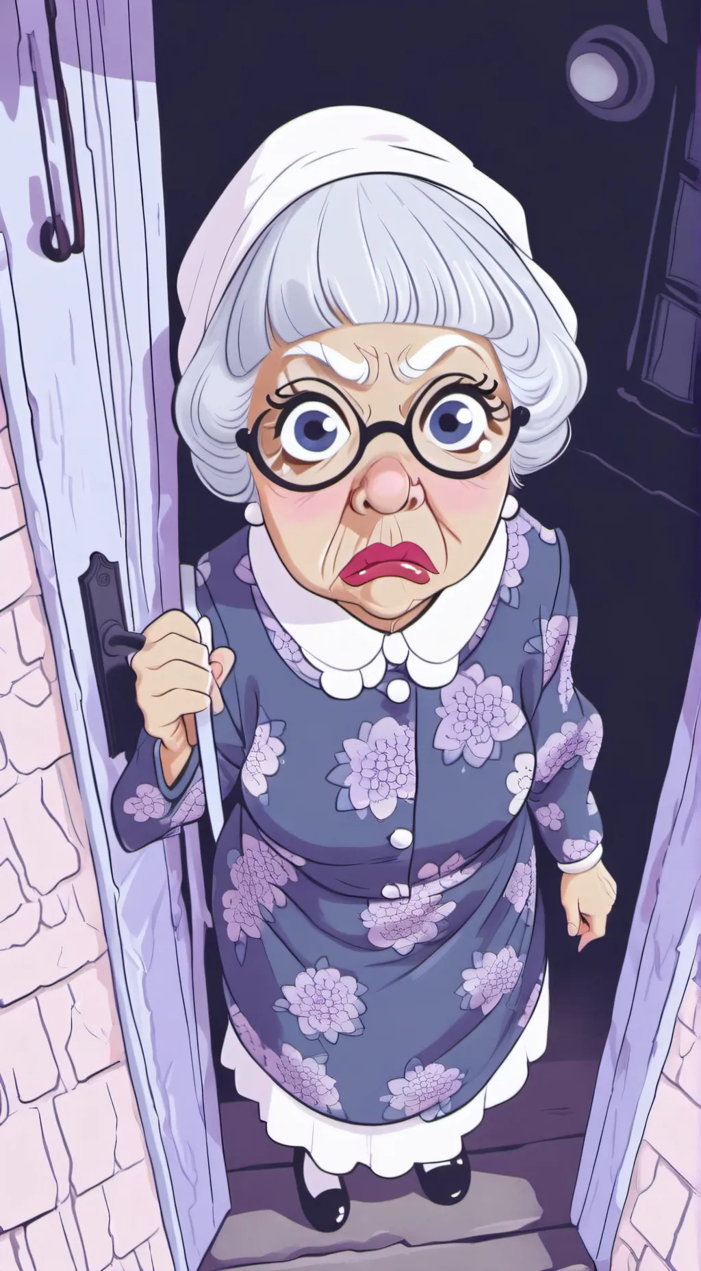 ai character: Old angry lady  background