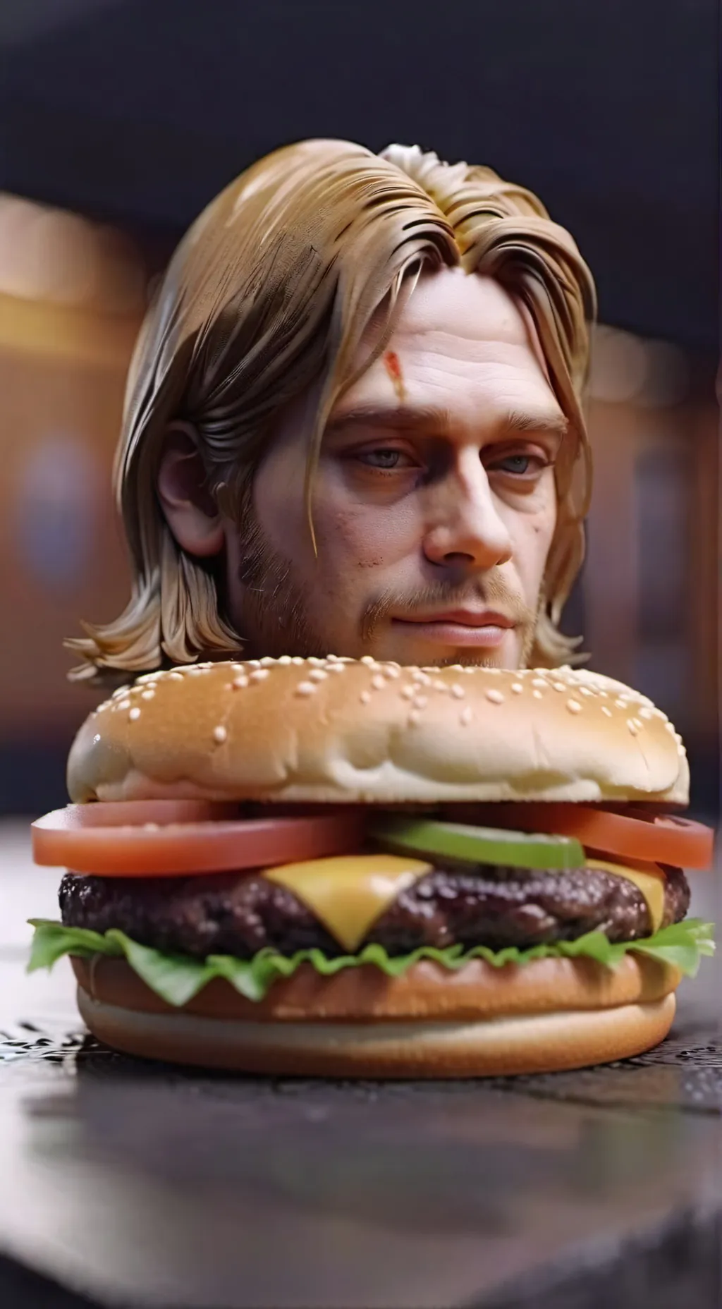 ai character: Kurt Cobain Burger background