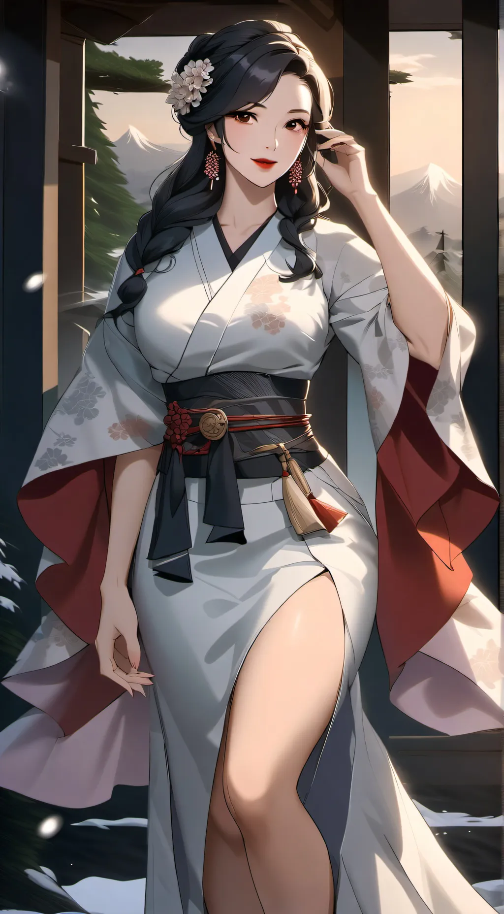 ai character: Goddess of Mt Fuji background