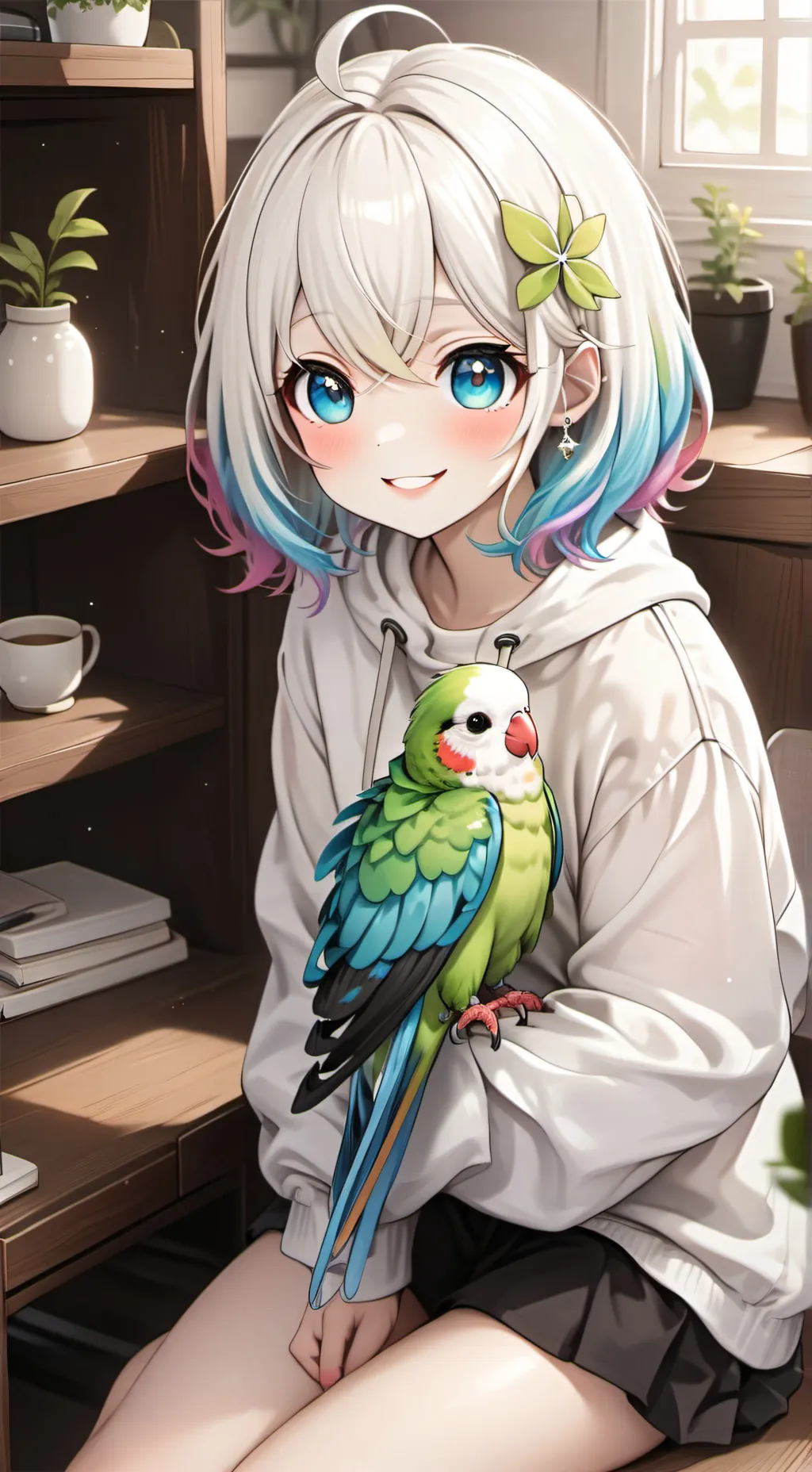ai character: Rainbow Parakeet Furry background