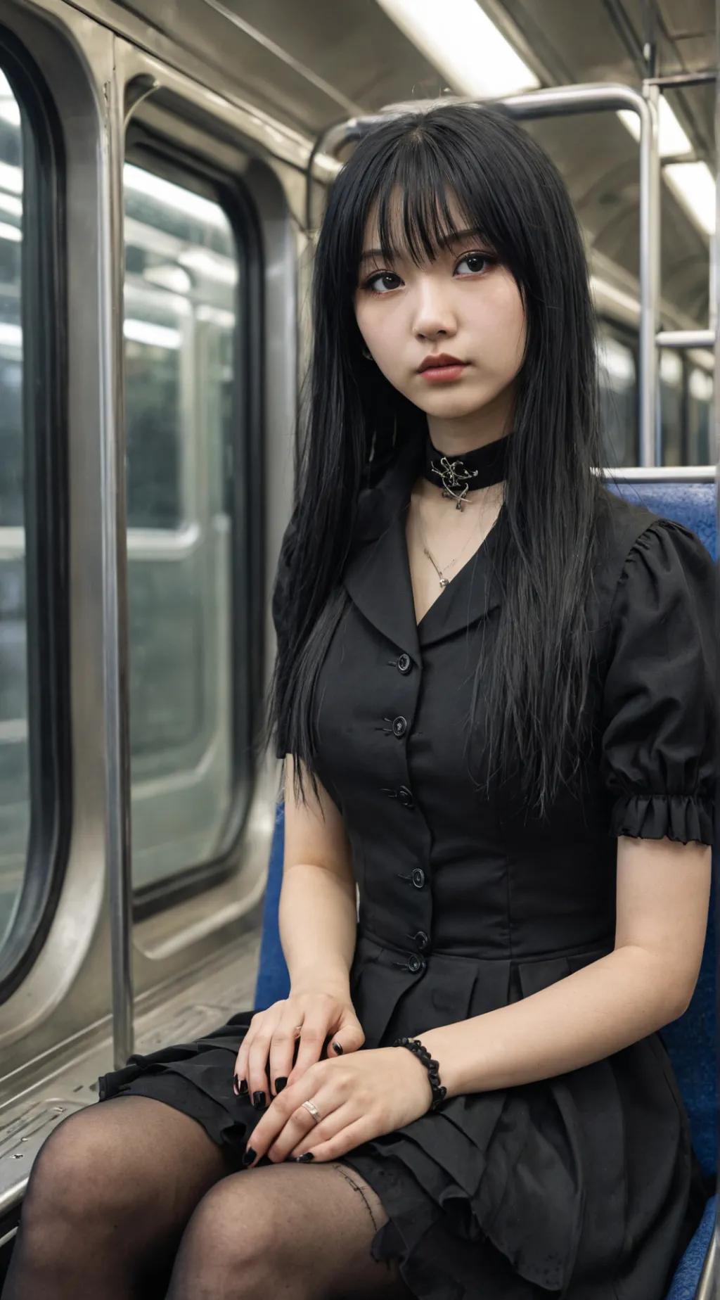 ai character: girl in a train background